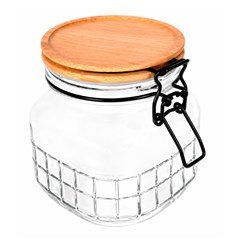 Pote vidro herm quad 800ml c/tpa bambu       cx:024