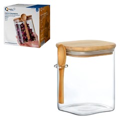 Pote vidro 800ml c/colher e tpa bambu        cx:024