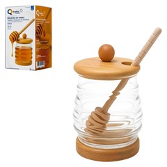 Meleira vidro 315ml c/pegador e tpa bambu    cx:024
