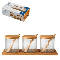 Cj potes vidro 300ml 3pcs c/tpa e  colher ba cx:012