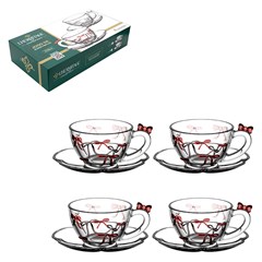 Cj xicaras de vidro cha 210ml 8pcs c/pires belle rosa cx:006