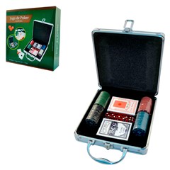 Jogo poker maleta c/100 fichas/cartas e dado cx:008