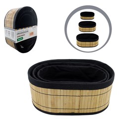 Cj de organizadores oval c/3pcs em bambu preto cx:008