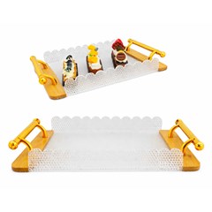 Bandeja retangular bambu e acrilico  c/alca  cx:016