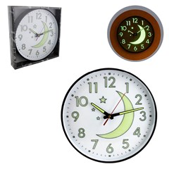 Relogio parede brilha no escuro 30cm lua cx:020