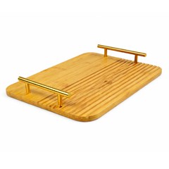 Bandeja retangular bambu  c/alca gold  33cm  cx:024
