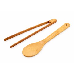 Cj de utensilios em bambu pegador e colher cx:096