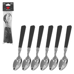Cj colher de mesa 6pcs cabo plast gramado preto  cx:050