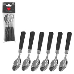 Cj colher de sobremesa 6pcs cabo plast gramado preto  cx:050