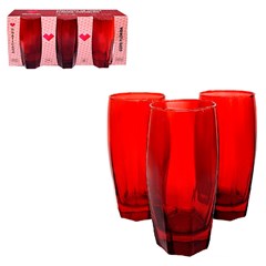 Copo vidro 365ml 3pcs florida vermelho       cx:012