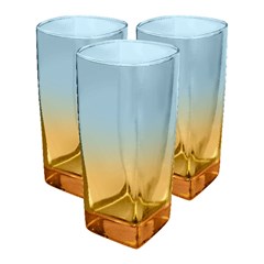 Copo de vidro 320ml 3pcs degrade ambar texas    cx:012