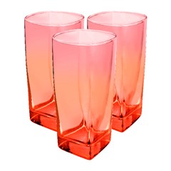 Copo de vidro 320ml 3pcs degrade laranja texas  cx:012