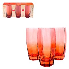 Copo de vidro 370ml 3pcs degrade laranja florid cx:012