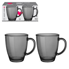 Caneca vidro 360ml 2pcs cinza                cx:024