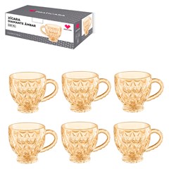 Cj xicara vidro 200ml 6pcs diamante ambar    cx:012