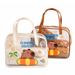 Bolsa kit banho 4pcs transp capivara sortido    cx:080