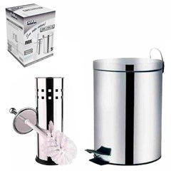 Conj banheiro inox lixeira 3l c/pedal e esco cx:006