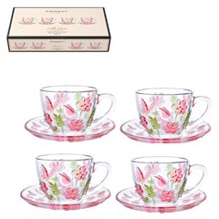 Cj xicara vidro cafe 100ml 4pcs spring rosa  cx:012