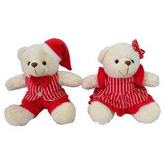 Urso natalino 20cm vermelho/bege listras     cx:018