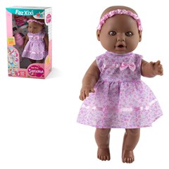 Boneca sapekinha faz xixi c/fralda+mamad neg 34cm