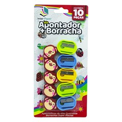 Kit c/10pcs borracha e apontador bichinhos/flores/coracao cx:192