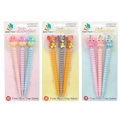 Kit c/3 lapiseiras colors bichinhos 16cm     cx:120