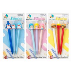 Kit c/3 lapiseiras colors animacoes fofas 15cm cx:120
