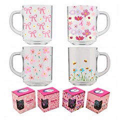 Caneca de vidro 200ml flores/lacos           cx:072