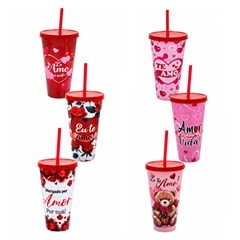 Copo plast 650ml c/canudo love/namorados sor cx:240