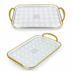 Bandeja ret c/alca dourada 30cm              cx:060