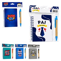 Kit agenda e caneta p/pais sortidos 12cm     cx:240