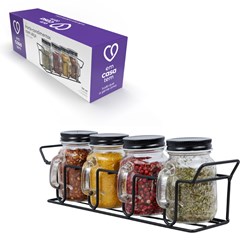 Porta tempero c/ alca 4 potes black          cx:012