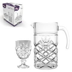 Cj jarra e tacas vidro 1,4lts e 200ml 7pcs p cx:004