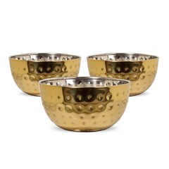 Cj tigelas 3pcs 170ml martelados inox dourad cx:024