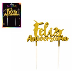 Vela feliz aniversario 9cm dourado           cx:360