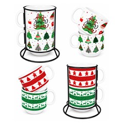 Cj caneca porc cha 200ml 2pcs c/ suporte natal so      cx:012