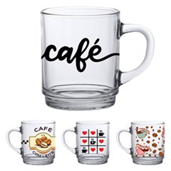 Caneca vidro 228ml cafe sortido              cx:048