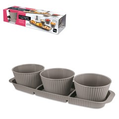 Petisqueira plast 4pcs tigelas 400ml cinza   cx:012