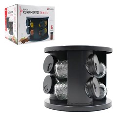 Porta condimento de vidro 7 pecas com base giratoria line/diamond    cx:006