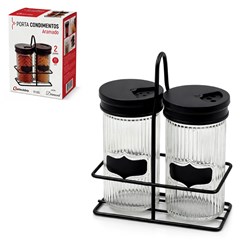Porta condimento aramado 2  potes de vidro 85ml line/diamond  cx:012