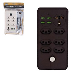Extensao eletrica 2m 7 tomadas 1 universal 4 usb bivolt ar1018