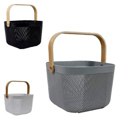 Cesto de plastico c/alca de bambu 18cm       cx:024