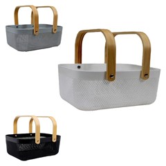 Cesto de plastico c/alca de bambu 33cm       cx:024