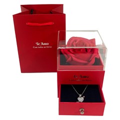 Caixa presente c/colar love e rosa na cupula 10cm 7335 cx:060