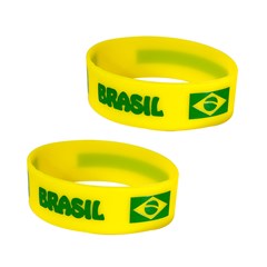 Pulseira silicone verde e amerelo com bandeira do brasil com 2 unidades