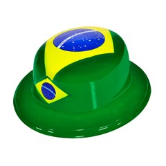 Chapeu plastico verde e amarelo com bandeira do brasil