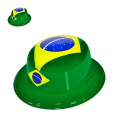 Chapeu plastico verde e amarelo com bandeira do brasil