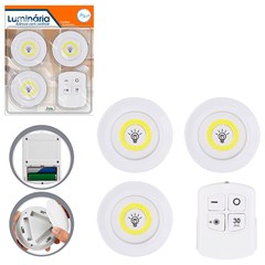 Luminaria led adesiva 3pcs com controle a bateria cx:024