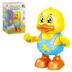 Pato dancarino c/ som e luz 20cm             cx:012