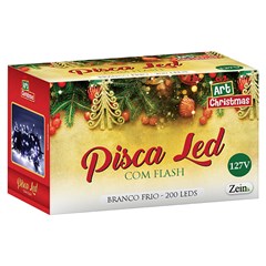 Pisca 200 leds c/flash bco frio 20m 127v     cx:020